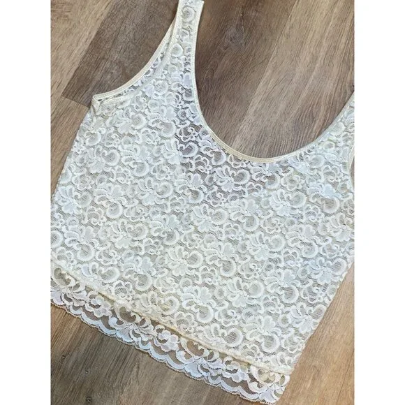 Vintage Natori White Lace Tank Top Large Sleeveless Floral Sheer Camisole - Picture 3 of 6